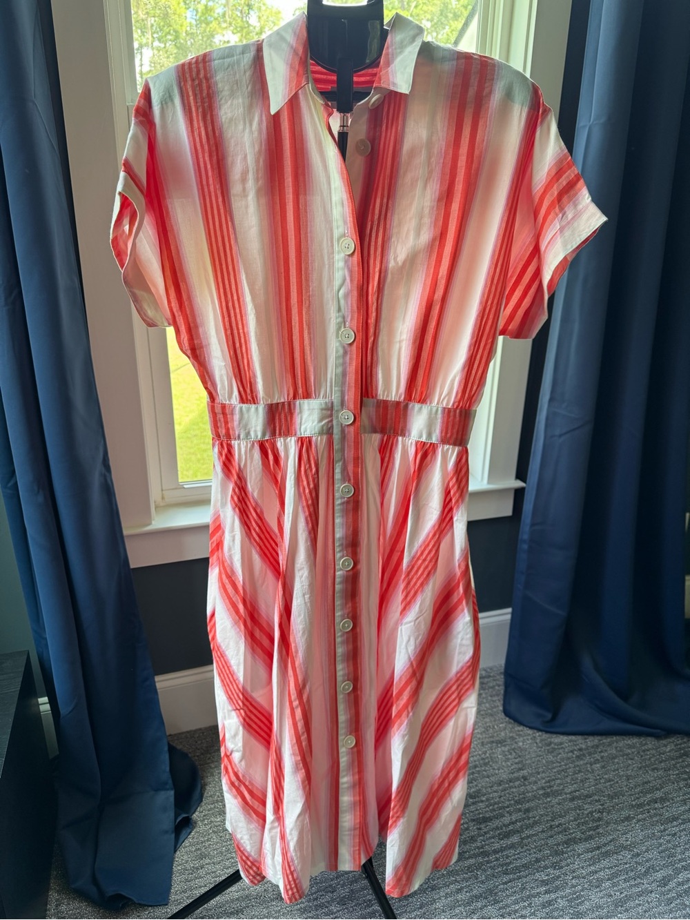 NWT Never A Wallflower Orange Stripe Button Down Midi Shirt Dress Size Medium
